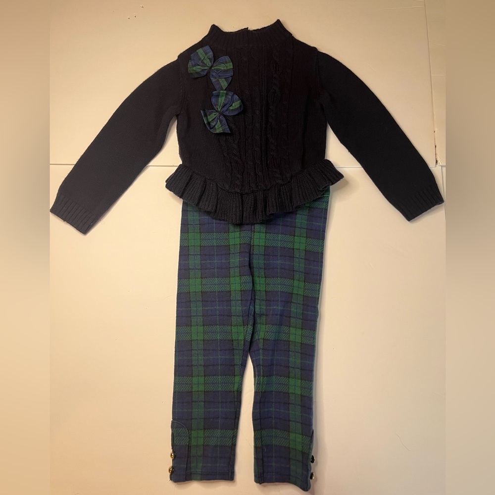 Janie And Jack Sweater And Pant Set Navy And Green 2t
